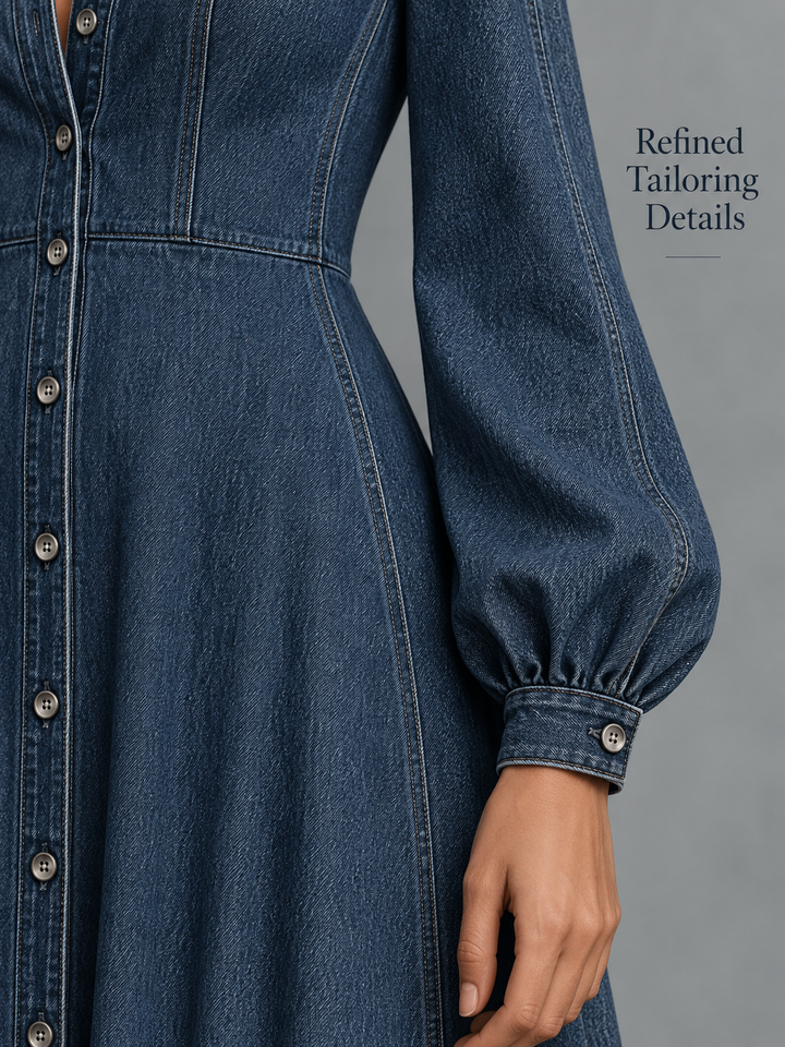 Denim Button Front Maxi Dress