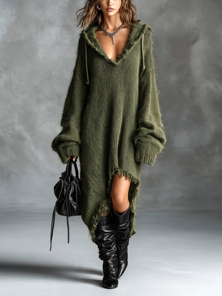 Sophia | Fuzzy Knit Hooded Oversized Dress