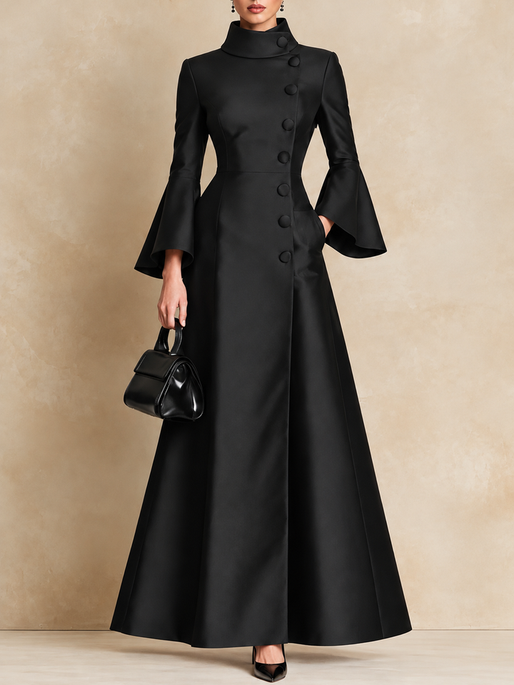 Elegant High-Collar Bell Sleeve Maxi Dress