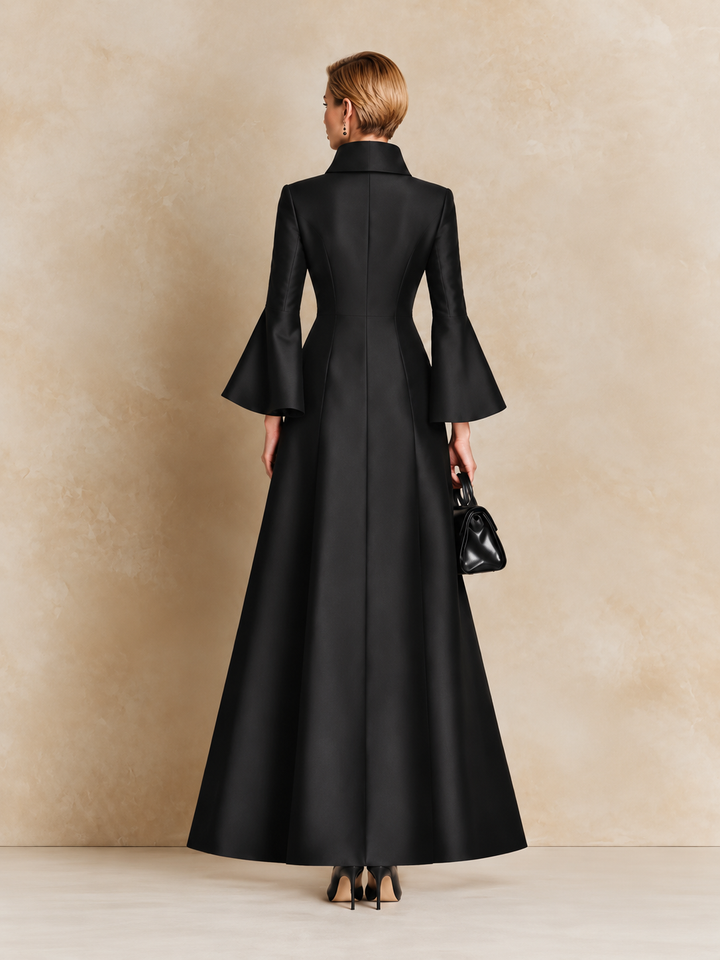 Elegant High-Collar Bell Sleeve Maxi Dress