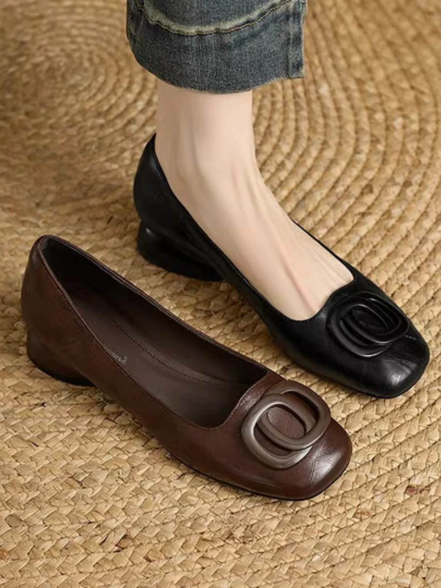 Nora | Leather Square-Toe Flats