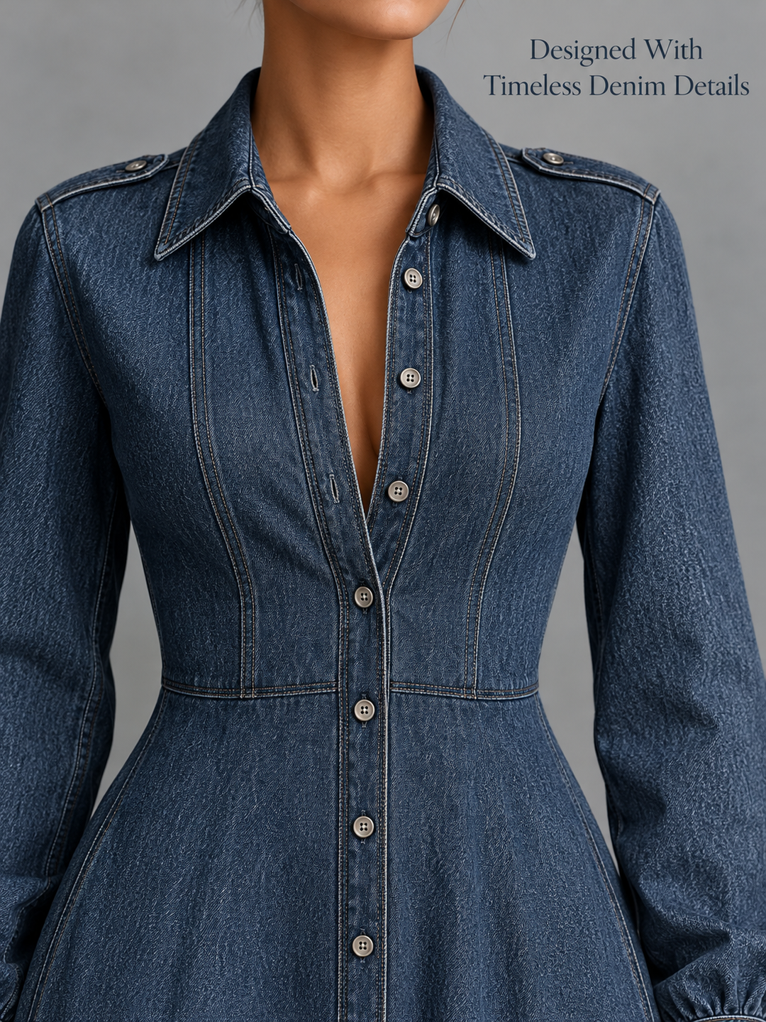 Denim Button Front Maxi Dress