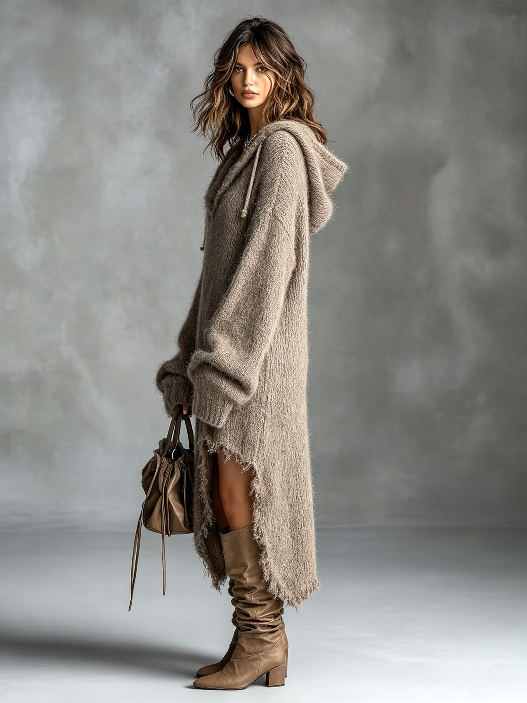 Sophia | Fuzzy Knit Hooded Oversized Dress