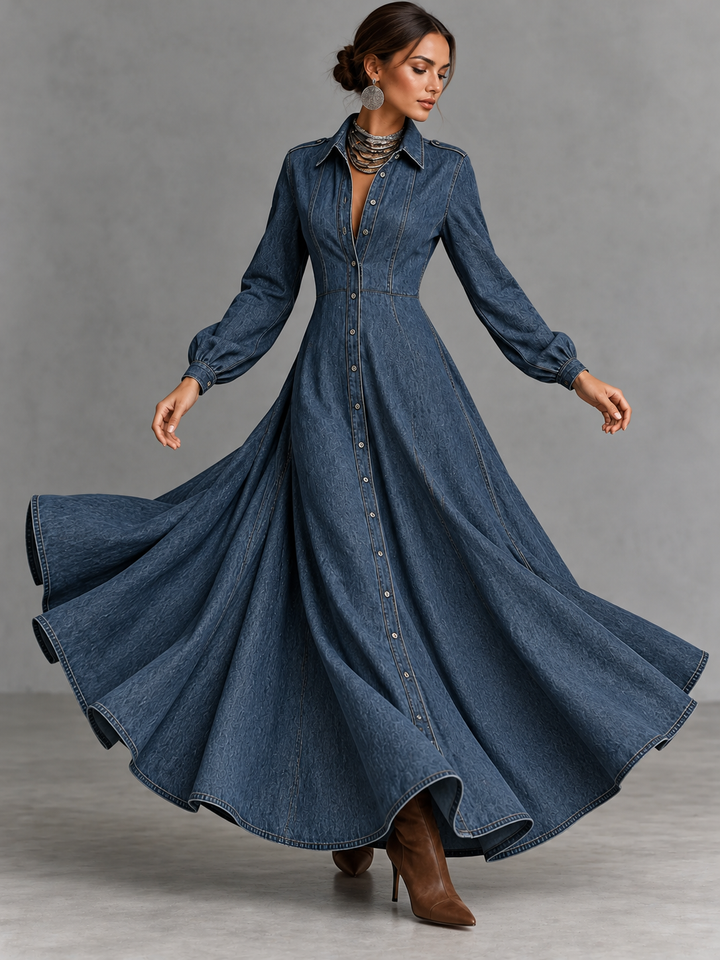 Denim Button Front Maxi Dress