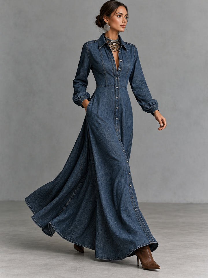 Denim Button Front Maxi Dress
