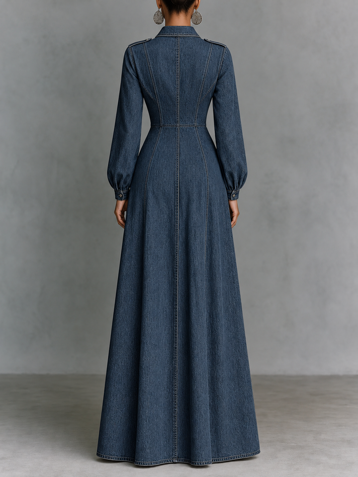 Denim Button Front Maxi Dress