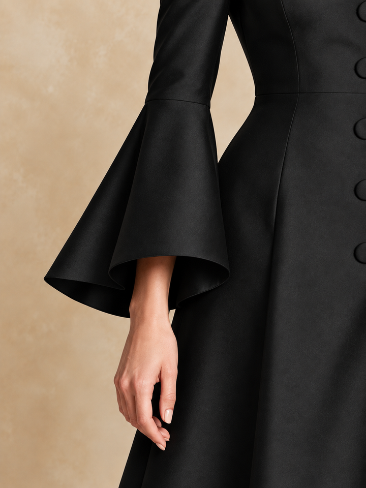 Elegant High-Collar Bell Sleeve Maxi Dress