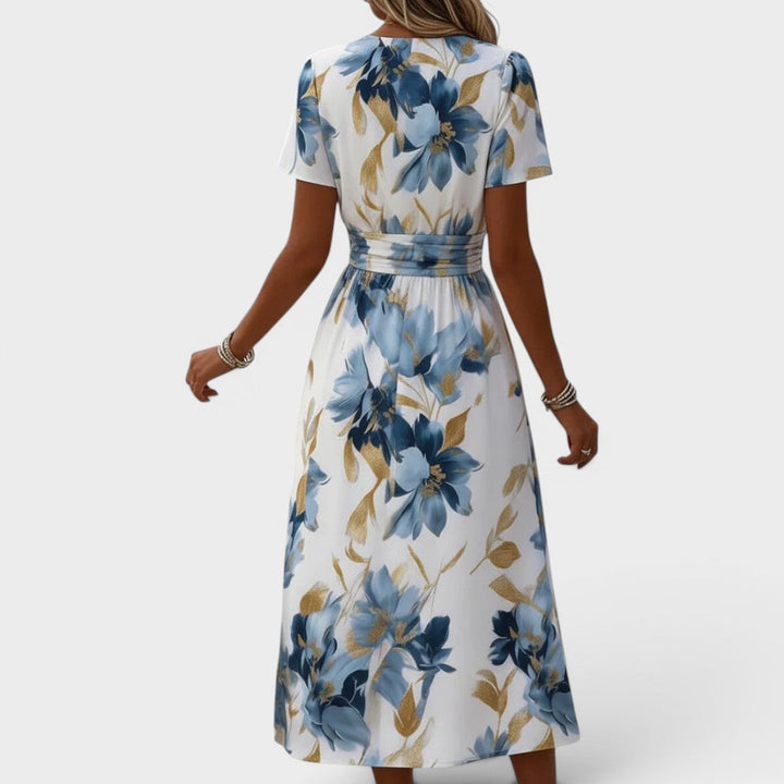 Elora | Floral Wrap Waist Midi Dress