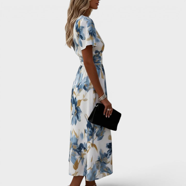Elora | Floral Wrap Waist Midi Dress