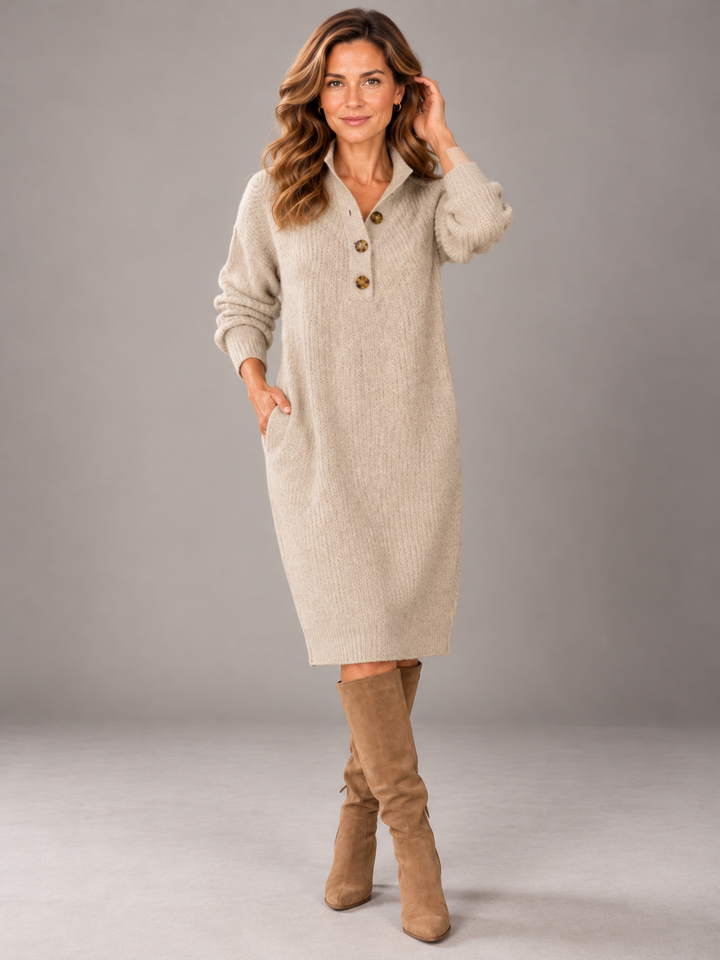 AMBER | BUTTON COLLAR KNIT DRESS