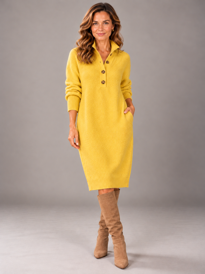 AMBER | BUTTON COLLAR KNIT DRESS