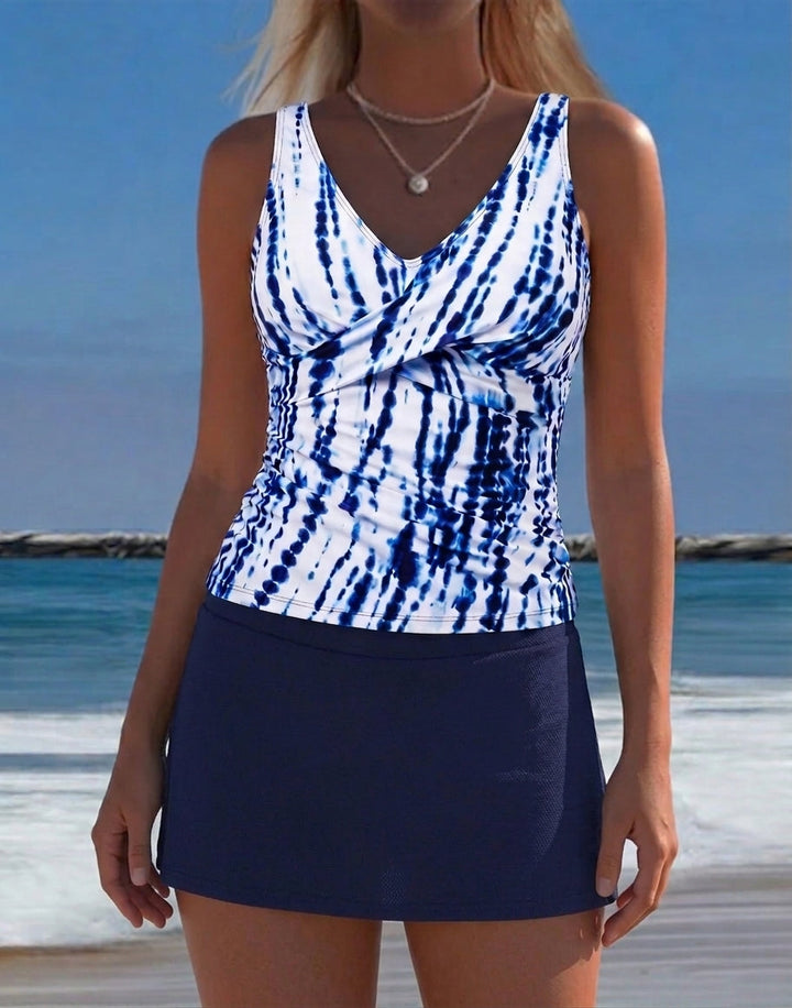 Mia | Casual Two Piece Printed V-Neck Swimsuit with Pockets