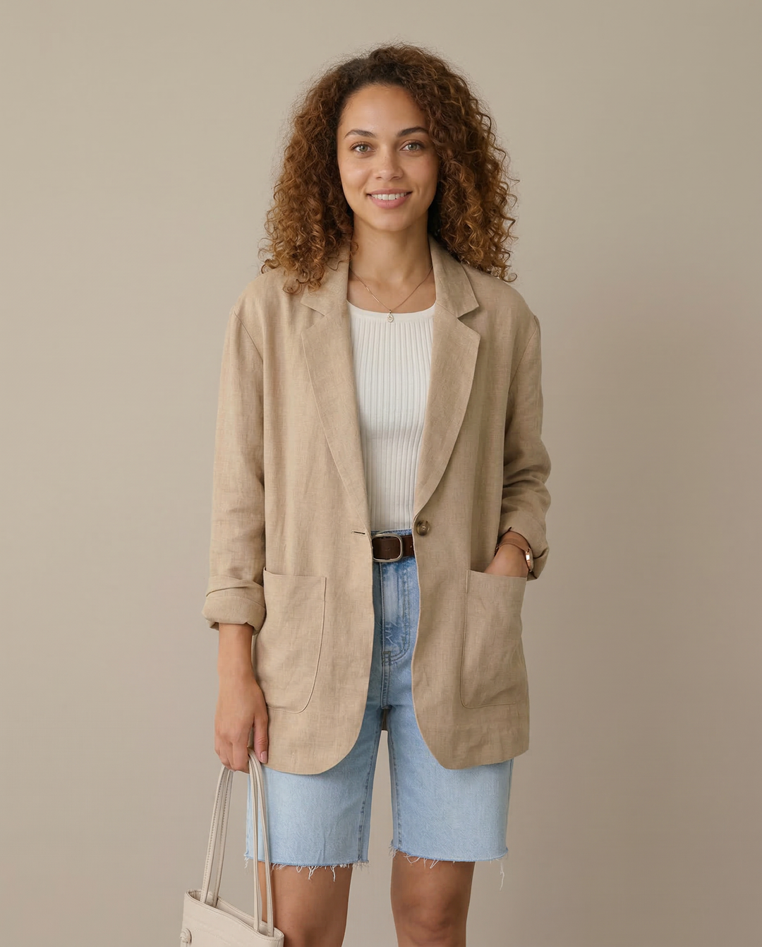 Korean Herringbone Blazer – Casual Loose Fit for Spring &amp; Summer