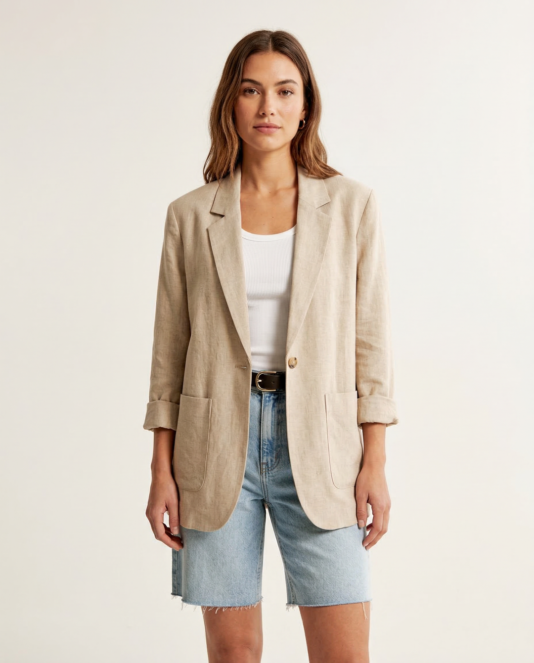 Korean Herringbone Blazer – Casual Loose Fit for Spring &amp; Summer