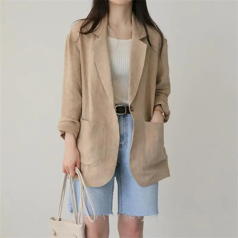Korean Herringbone Blazer – Casual Loose Fit for Spring &amp; Summer