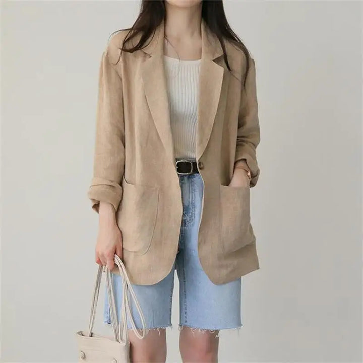 Korean Herringbone Blazer – Casual Loose Fit for Spring &amp; Summer