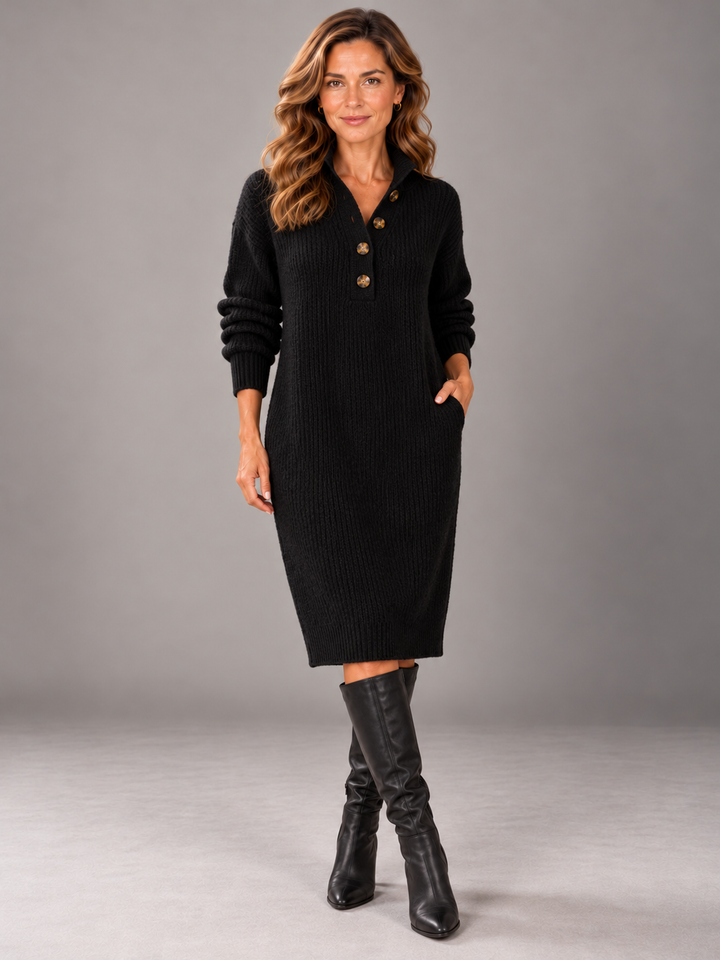AMBER | BUTTON COLLAR KNIT DRESS