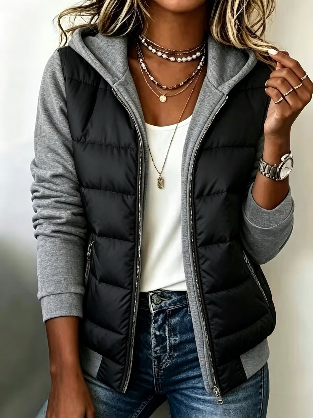 Nina – Quilted Colorblock Hooded Jacket
