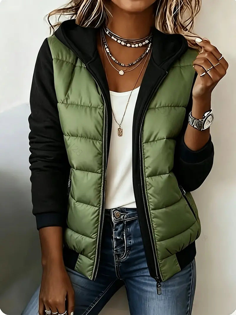 Nina – Quilted Colorblock Hooded Jacket