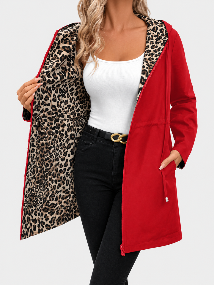 Fiona | Reversible Hooded Leopard Print Coat