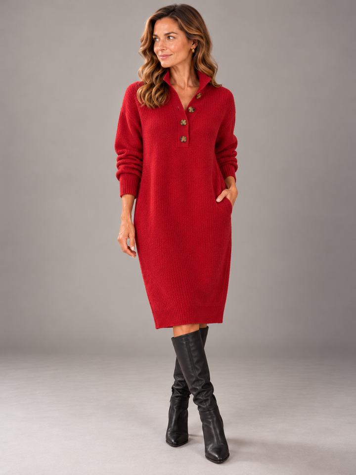 AMBER | BUTTON COLLAR KNIT DRESS