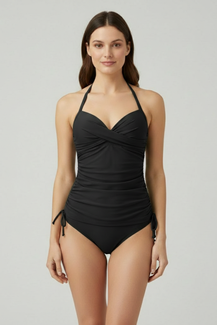 Women’s Tankini Swimsuit with V-Neck and Ruched Sides