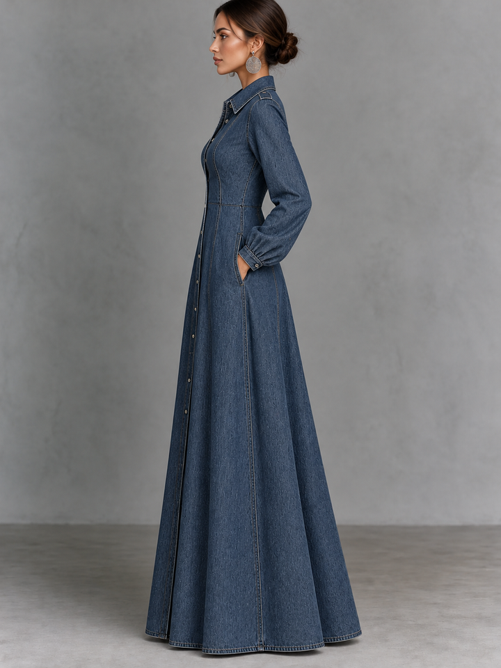 Denim Button Front Maxi Dress