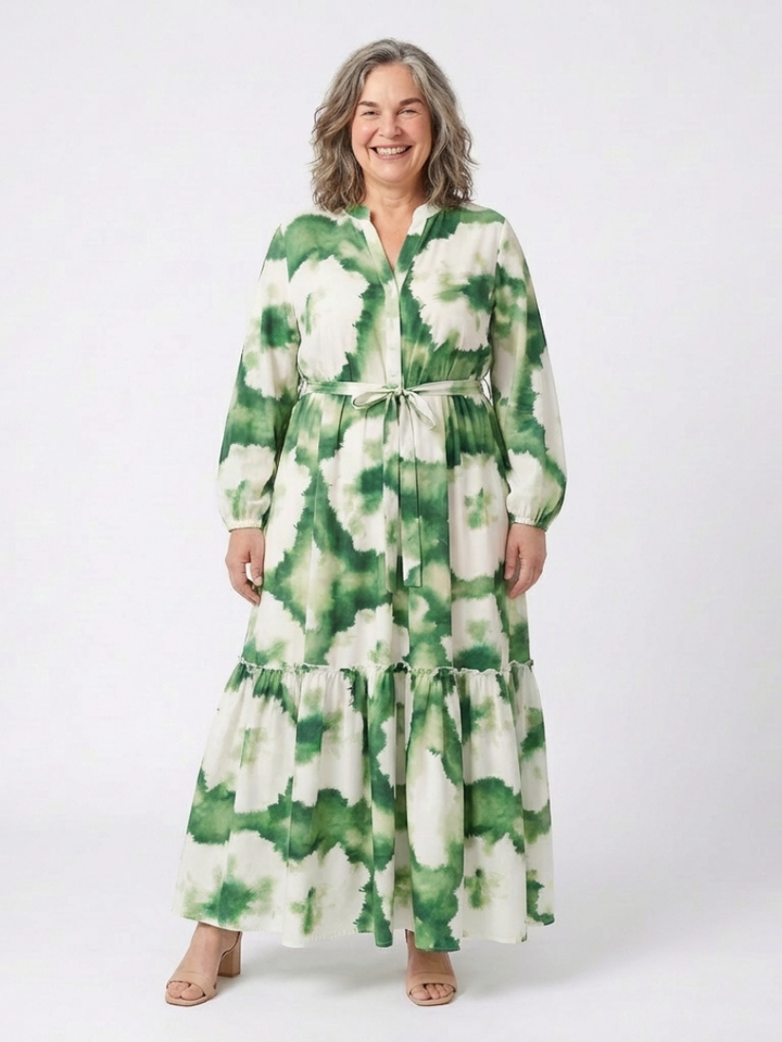 Sabine | Long Sleeve Tie Waist Tiered Maxi Dress