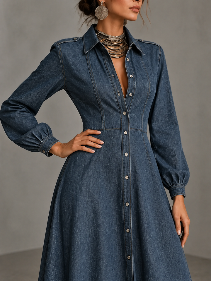 Denim Button Front Maxi Dress