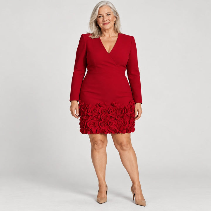 Glenys | Long Sleeve Dress with Rose Hem