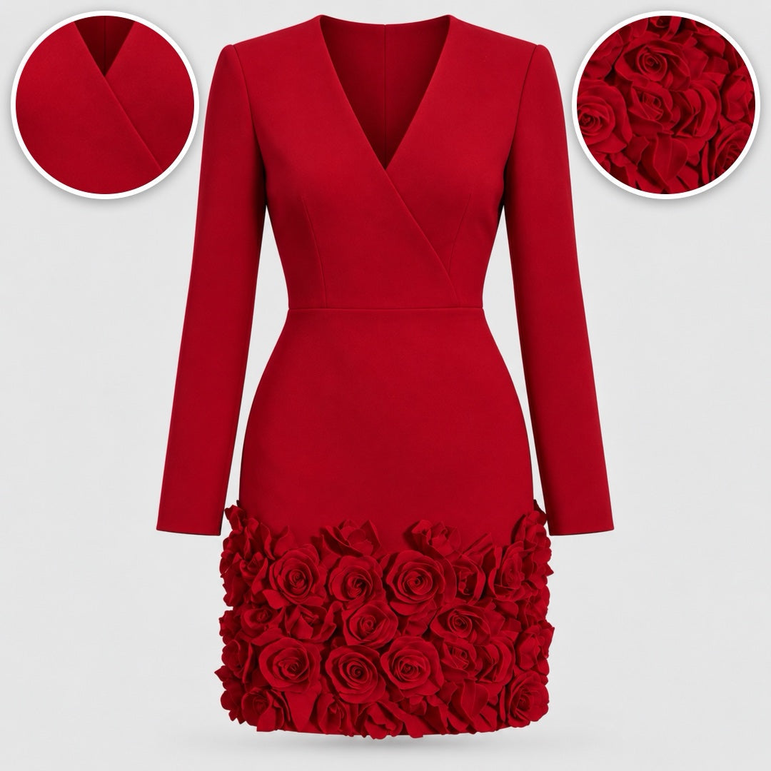 Glenys | Long Sleeve Dress with Rose Hem