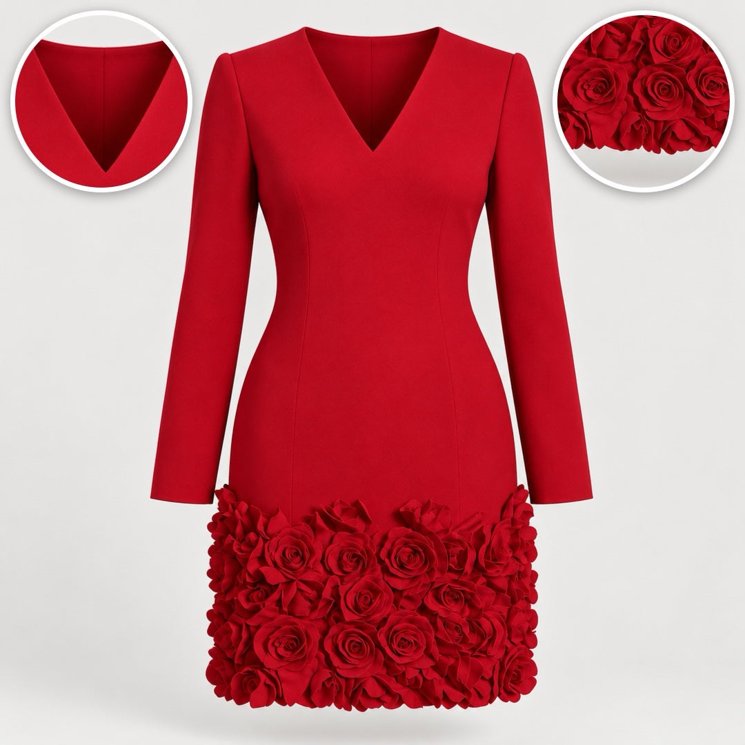 Glenys | Long Sleeve Dress with Rose Hem