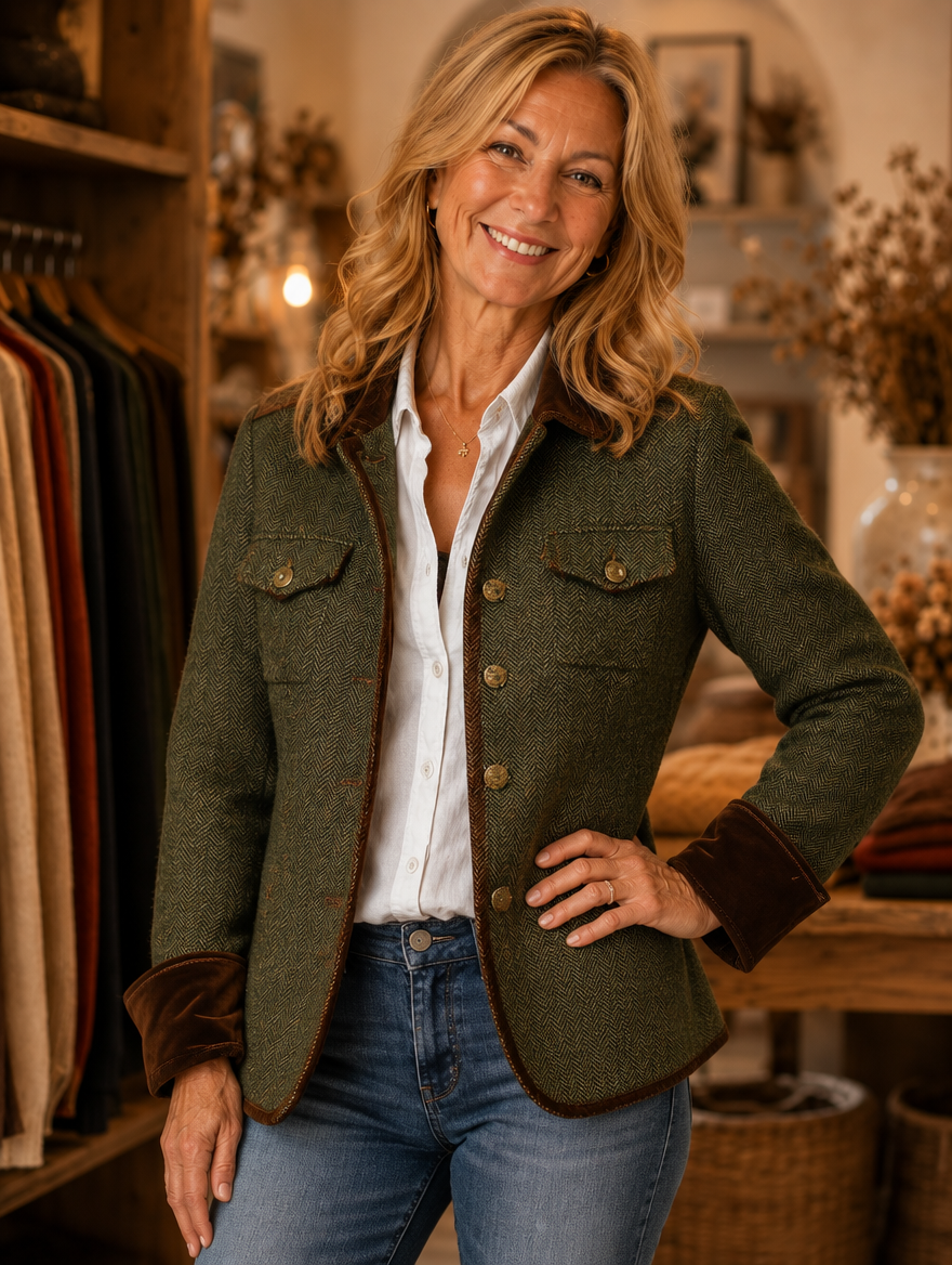 Agnes | Herringbone Contrast-Trim Blazer