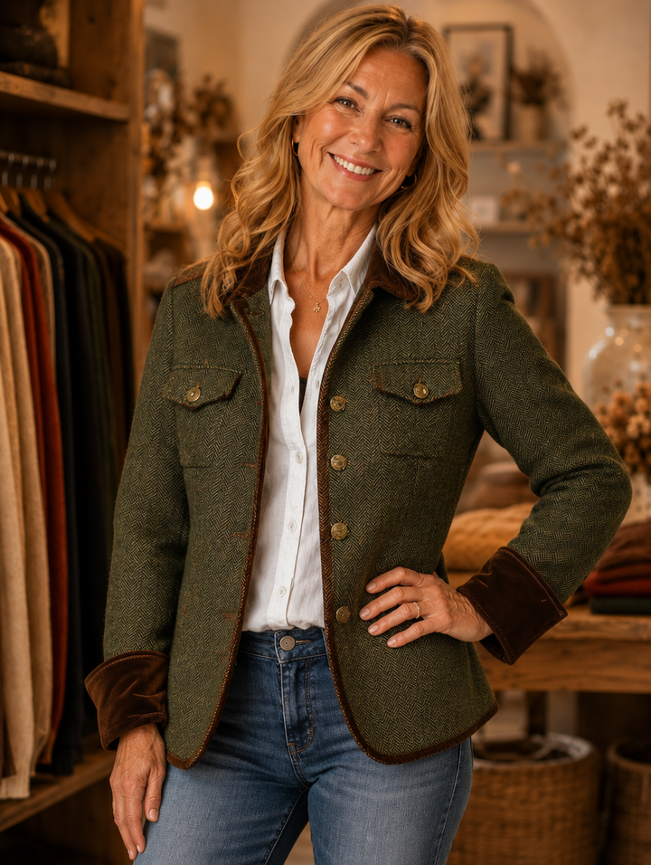 Agnes | Herringbone Contrast-Trim Blazer