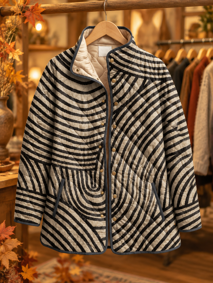 Inaya | Retro Hand-Drawn Circle Design Quilted Jacket