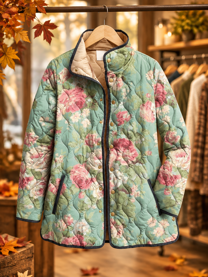 Carys | Retro Floral Patterned Quilted Jacket