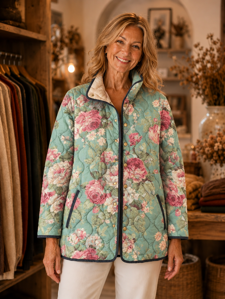 Carys | Retro Floral Patterned Quilted Jacket
