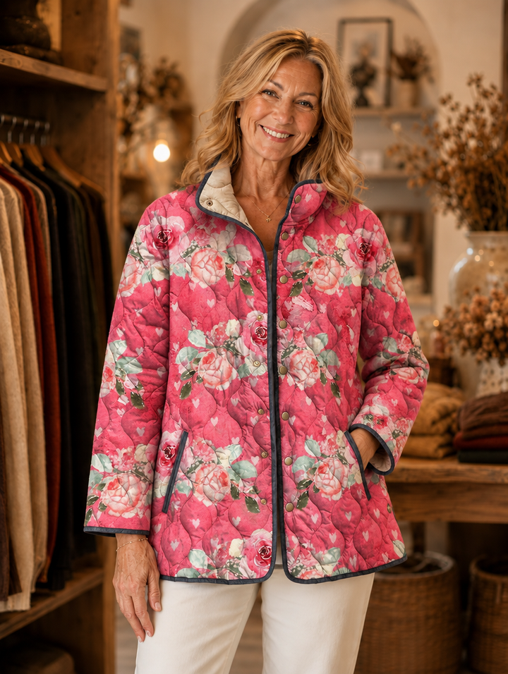 Freya | Charming Pink Floral Print Quilted Jacket