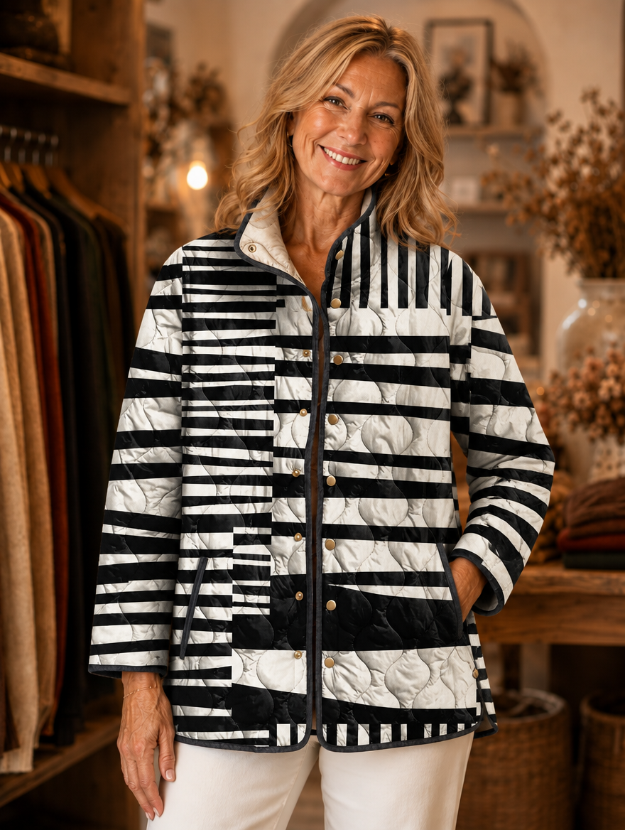 Miren | Black and White Abstract Quilted Jacket