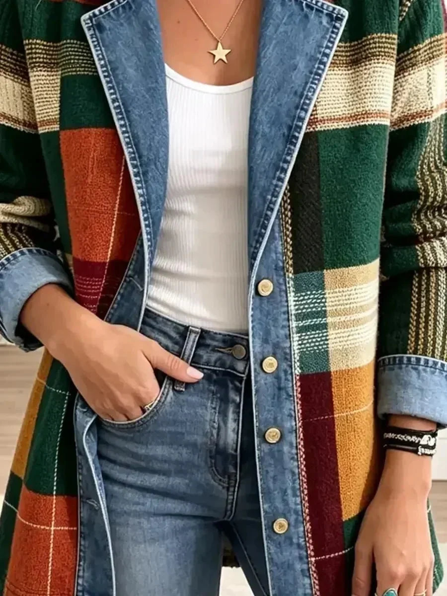 Rhoda™ | Retro Plaid Denim Jacket