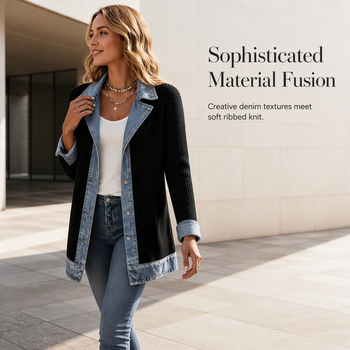 Gastown Denim Spliced Ribbed Knit Jacket