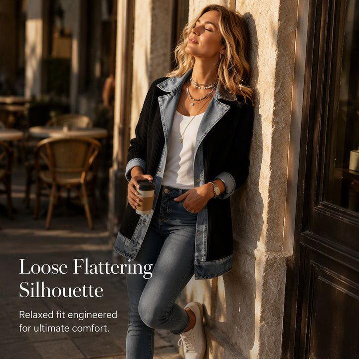 Gastown Denim Spliced Ribbed Knit Jacket