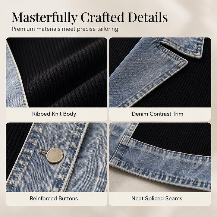 Gastown Denim Spliced Ribbed Knit Jacket