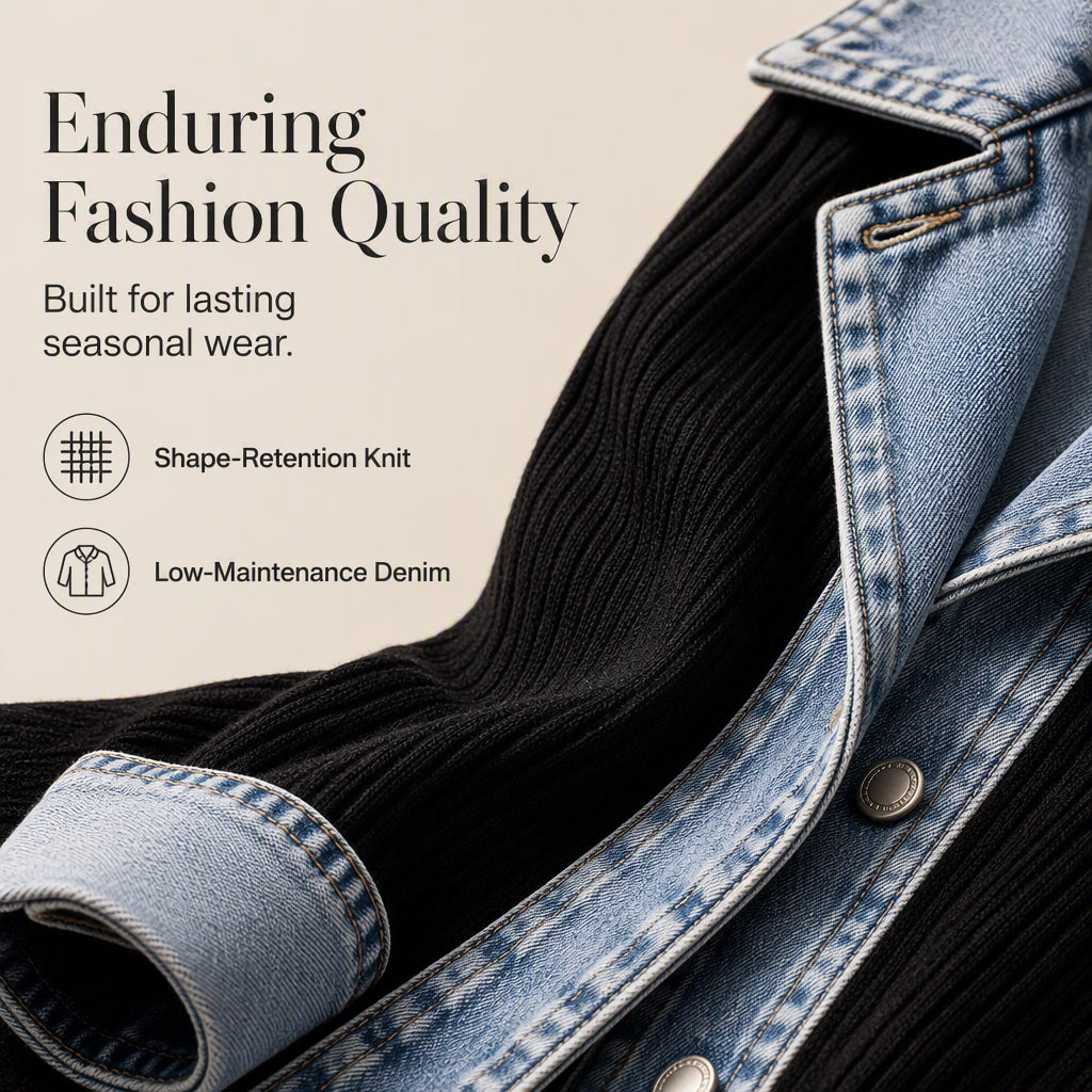 Gastown Denim Spliced Ribbed Knit Jacket
