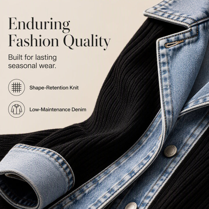 Gastown Denim Spliced Ribbed Knit Jacket