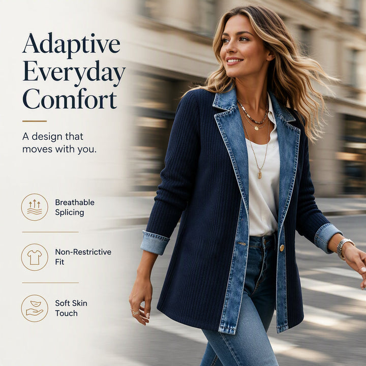 Gastown Denim Spliced Ribbed Knit Jacket