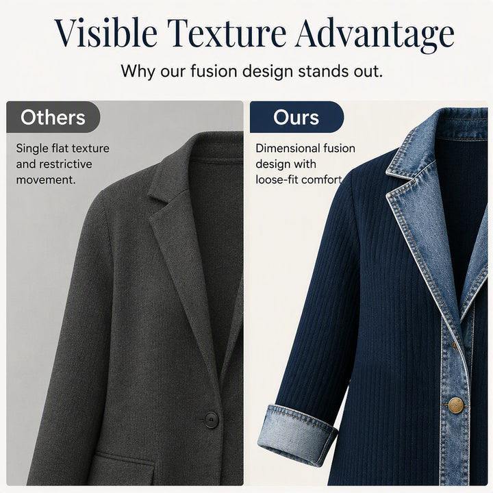 Gastown Denim Spliced Ribbed Knit Jacket