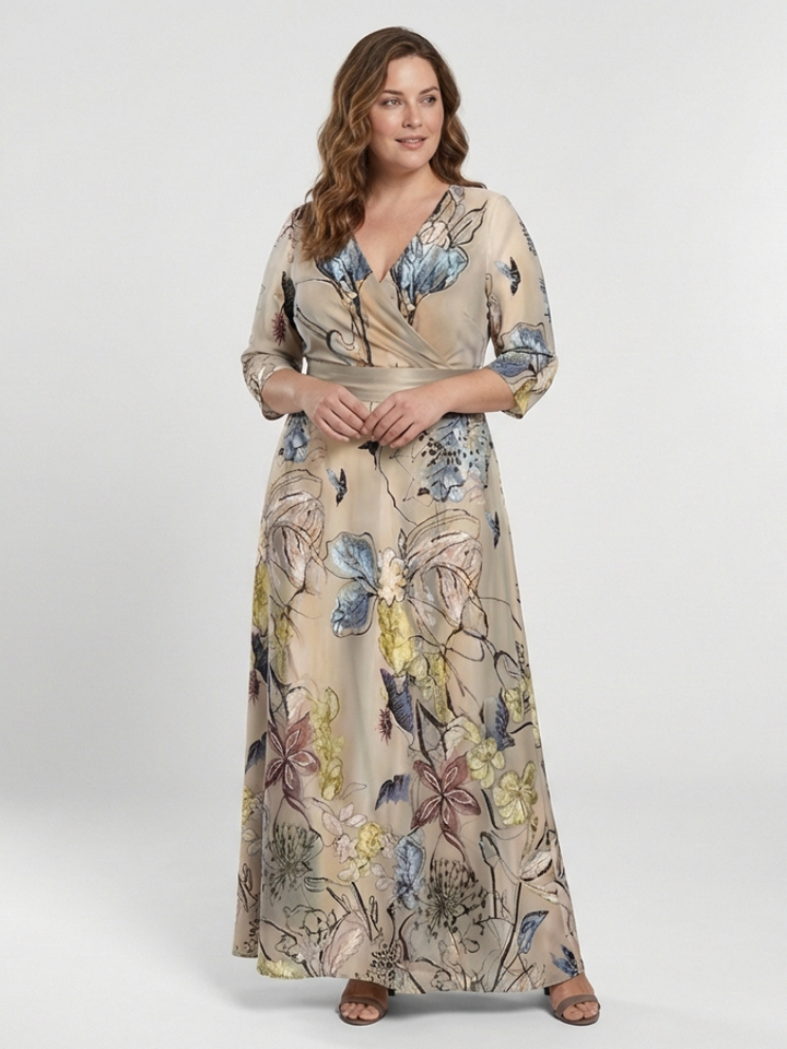 Margaret | Three Quarter Sleeve Floral Maxi Wrap Dress
